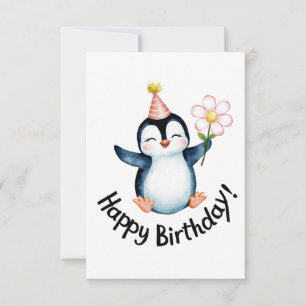 Adorable Pinguin Birthday Design mit Party Hut Dankeskarte