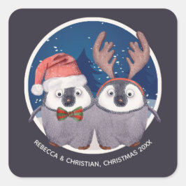 Adorable Pinguin Couple Weihnachten Quadratischer Aufkleber