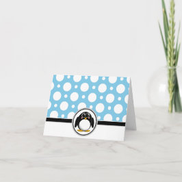 Adorable Pinguin Custom Blue Polka Dot Cards Dankeskarte