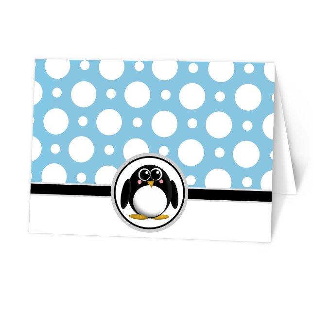 Adorable Pinguin Custom Blue Polka Dot Cards Dankeskarte (Von Creator hochgeladen)
