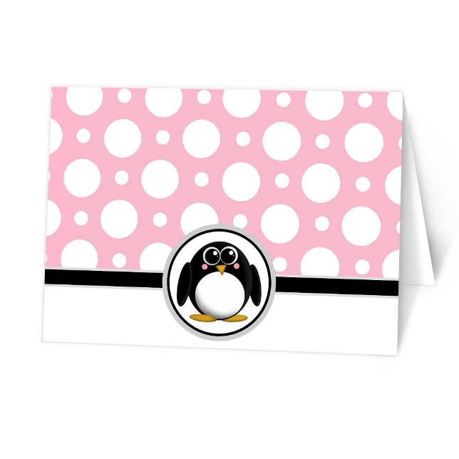 Adorable Pinguin Custom Pink Polka Dot Cards Dankeskarte (Von Creator hochgeladen)