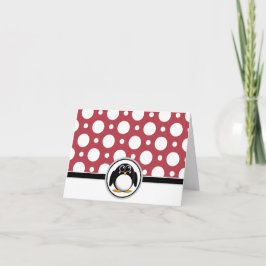 Adorable Pinguin Custom Red Polka Dot Cards Dankeskarte