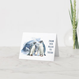 Adorable Pinguin Familie Unser Iglu zu dir Dankeskarte