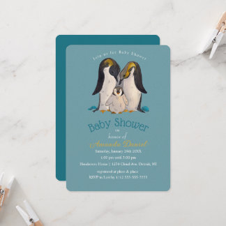 Adorable Pinguin Familiendusche Einladung