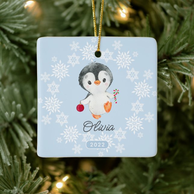Adorable Pinguin Girls Weihnachten Keramikornament (Baum)