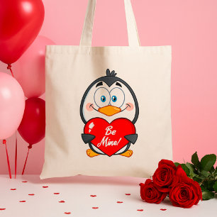 Adorable Pinguin Holding Be Mine Herz Tragetasche