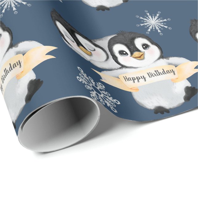 Adorable Pinguin Kids Boy Girl Happy Birthday Geschenkpapier (Rolleneckpunkt)