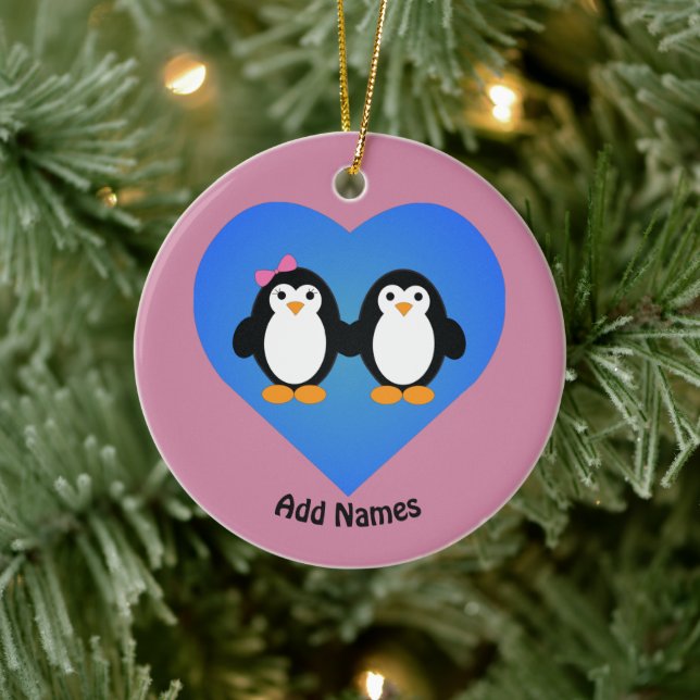Adorable Pinguin-Liebe Keramik Ornament (Baum)
