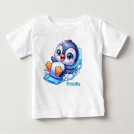 Adorable Pinguin Sliding on Ice Baby T-shirt