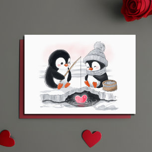 Adorable Pinguin Valentine / Vorschlag Eisfischere Feiertagskarte