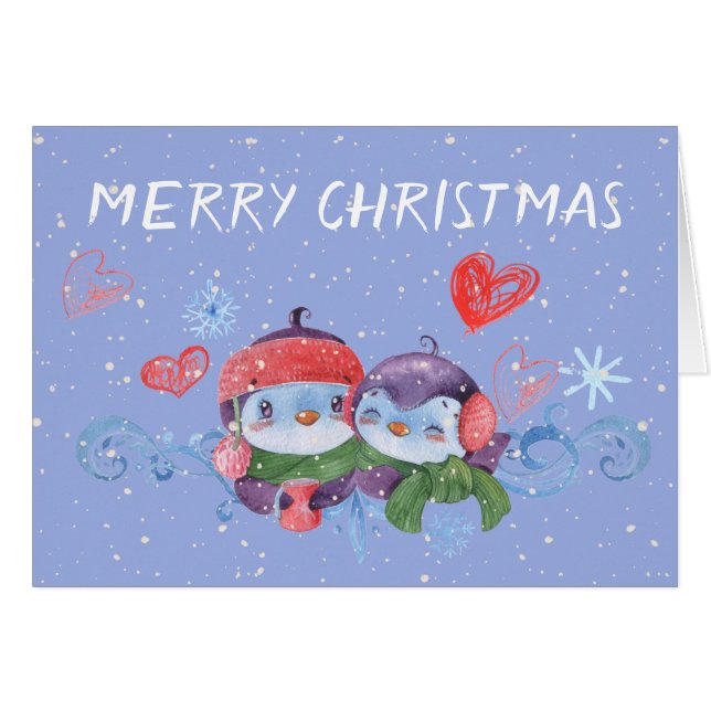 Adorable Pinguine Hearts und Snowflake Weihnachten (Vorderseite (Horizontal))