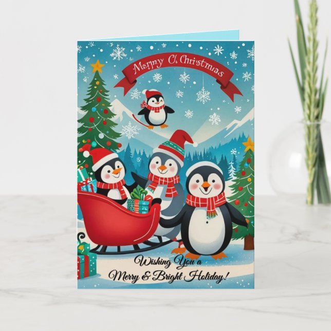 Adorable Pinguine Weihnachtskarte Dankeskarte (Vorderseite)