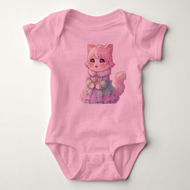Adorable Pink Anime Cat Baby Shower Gift Bodysuit Baby Strampler (Vorderseite)