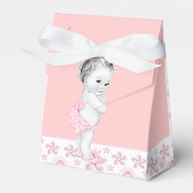 Adorable Pink Baby Dusche Gefälligkeitsboxen Geschenkschachtel (Vorderseite)