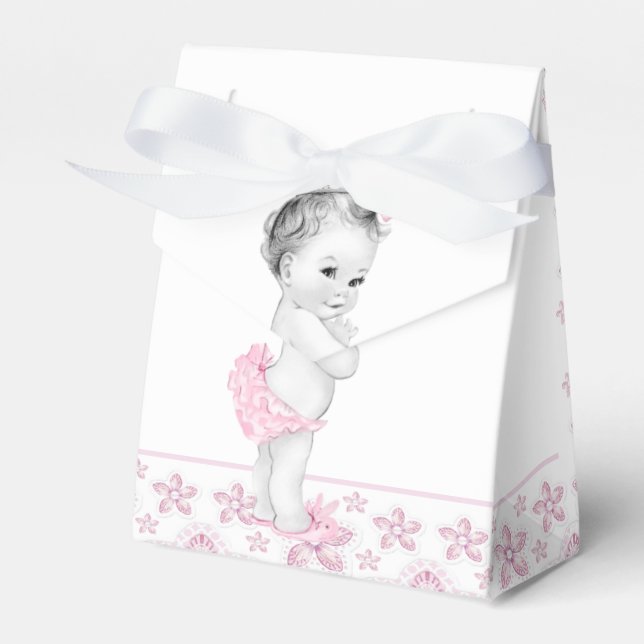 Adorable Pink Baby Dusche Gefälligkeitsboxen Geschenkschachtel (Vorderseite)