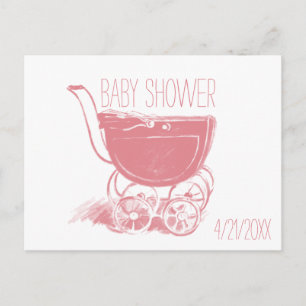 Adorable Pink Baby Girl Carriage Retro Baby Dusche Einladungspostkarte