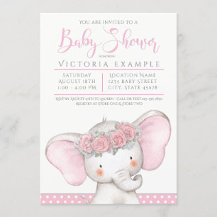 Adorable Pink Baby Girl Elephant Babydusche Einladung