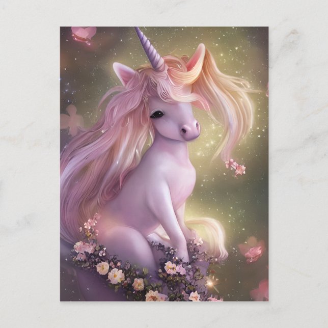 Adorable Pink Baby Unicorn Postkarte (Vorderseite)