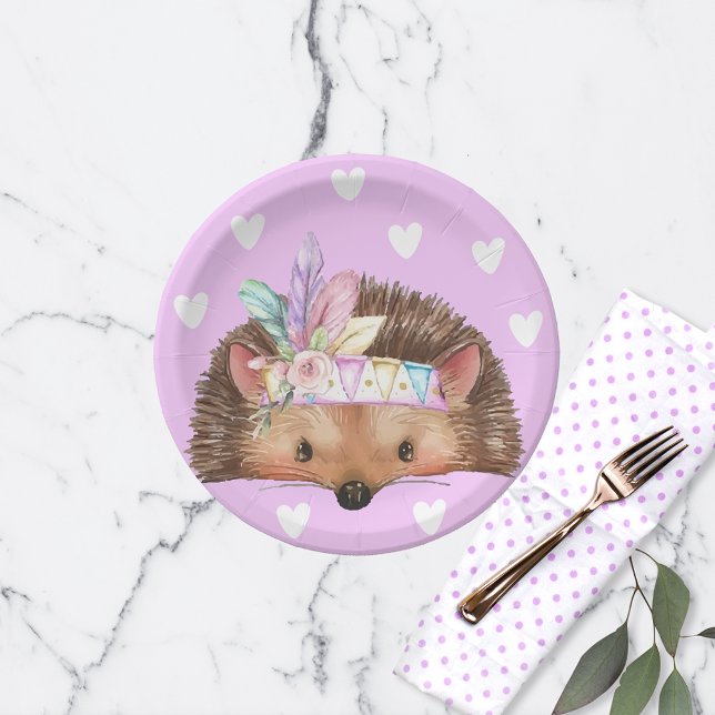 Adorable Pink Boho Chic Igel Pappteller (Von Creator hochgeladen)