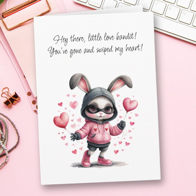 Adorable Pink Bunny Steals Herz Valentinstag Karte (Adorable Pink Bunny Steals Heart Valentine's Day Card)