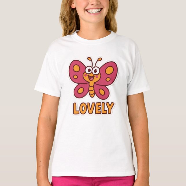 Adorable Pink Butterfly  Cute Cartoon Insect Art  T-Shirt (Vorderseite)