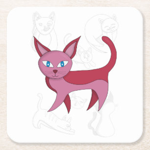Adorable Pink Cat and Kitten Doodles Duvet Cover Rechteckiger Pappuntersetzer