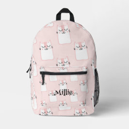 Adorable Pink Cat Design Girls School Bedruckter Rucksack