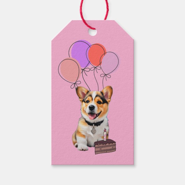 Adorable Pink Corgi Birthday Customizable Geschenkanhänger (Vorderseite)