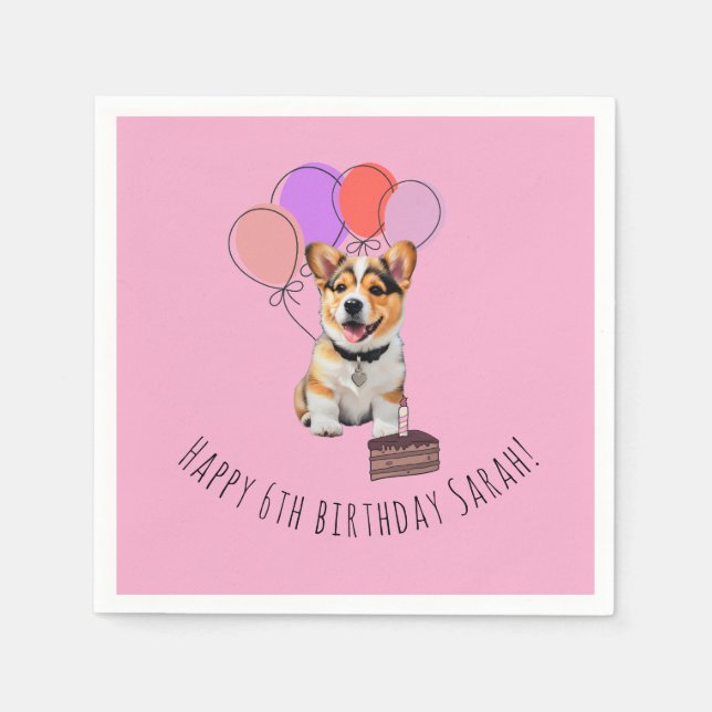 Adorable Pink Corgi Birthday Customizable Serviette (Vorderseite)
