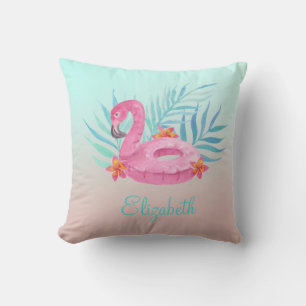 Adorable Pink Flamingo Palm Blätter Kissen
