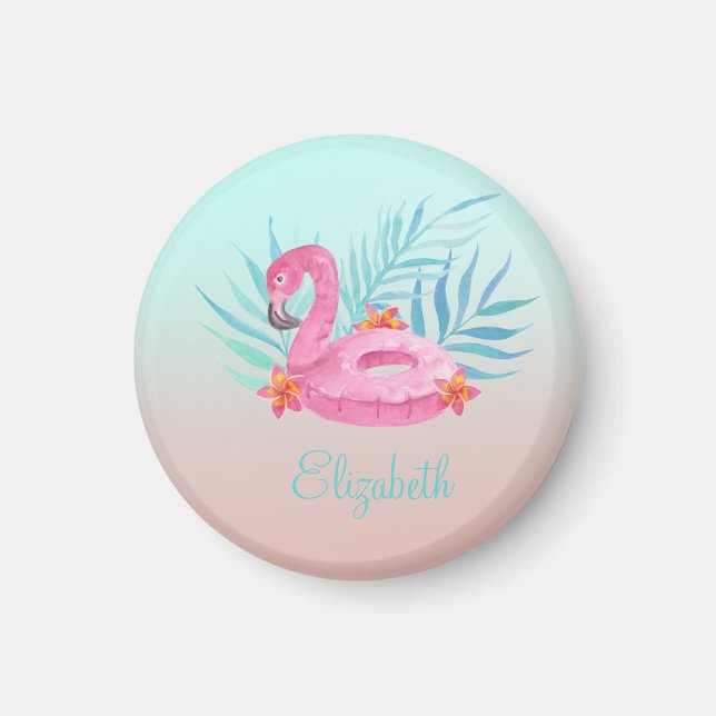 Adorable Pink Flamingo Palm Blätter Magnet (Vorne)