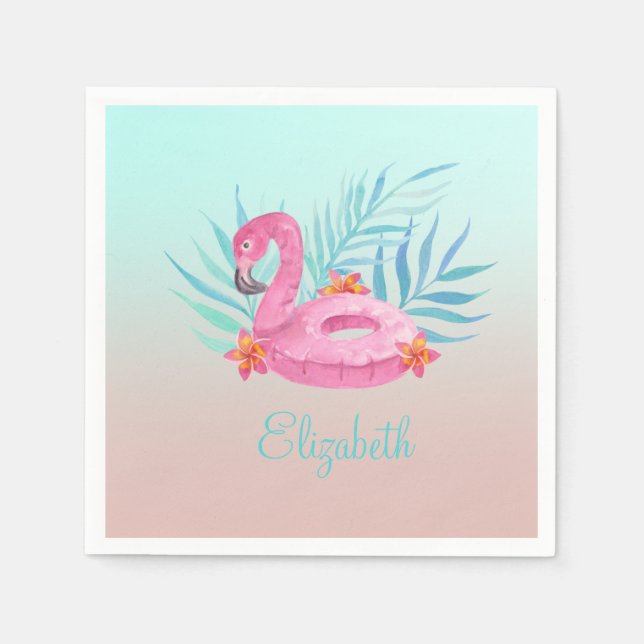 Adorable Pink Flamingo Palm Blätter Serviette (Vorderseite)