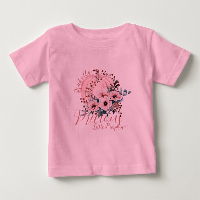 Adorable Pink Floral Pumpkin Herbst Baby Girl Baby T-shirt (Vorderseite)