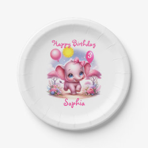 Adorable Pink Geburtstagselefone mit Balloons Pappteller