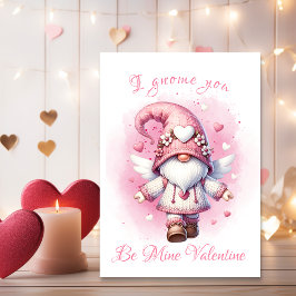 Adorable Pink Gnome Wasserfarbe Valentinstag Feiertagskarte
