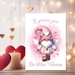 Adorable Pink Gnome Wasserfarbe Valentinstag Feiertagskarte