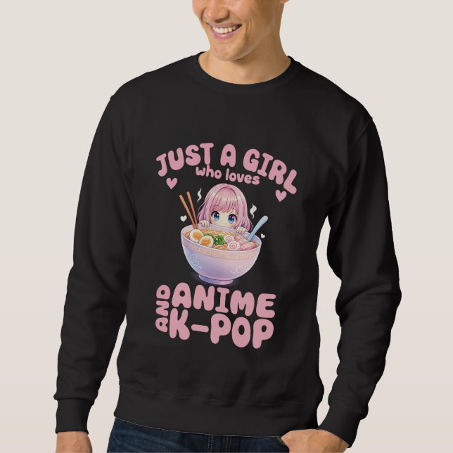 Adorable Pink Hair Girl Ramen Anime and Music Pres Sweatshirt (Vorderseite)