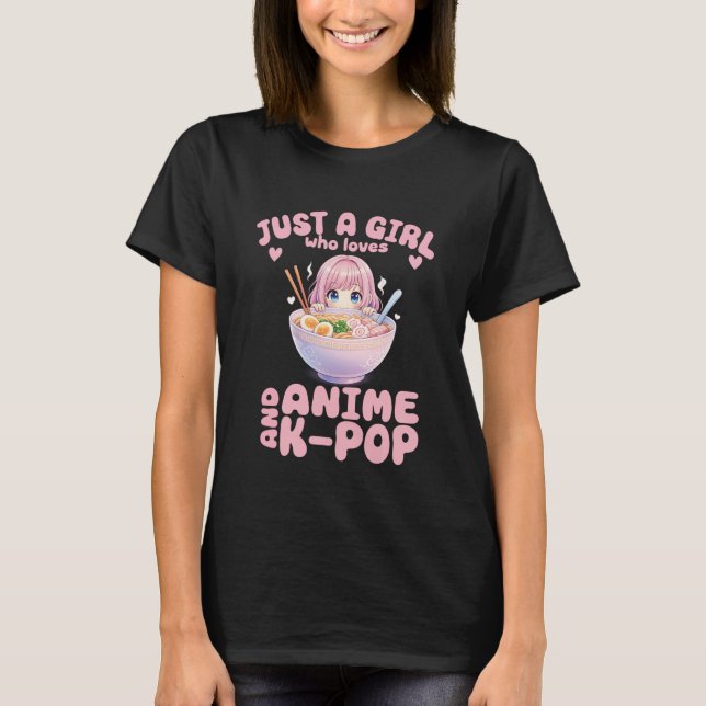 Adorable Pink Hair Girl Ramen Anime and Music Pres T-Shirt (Vorderseite)