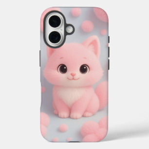 Adorable Pink Kitten mit flauschigen Pom-Poms iPhone 16 Hülle