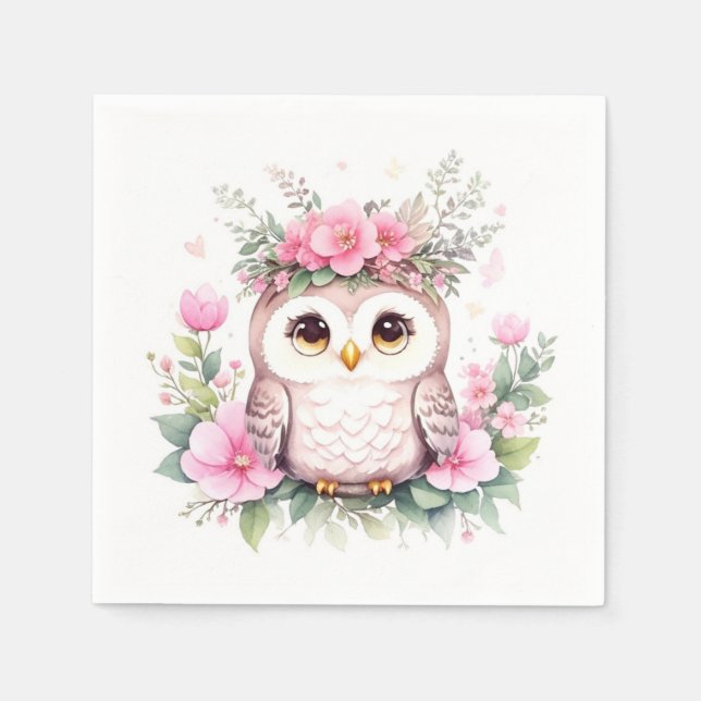 Adorable Pink Owl Girl Babydusche Serviette (Vorderseite)
