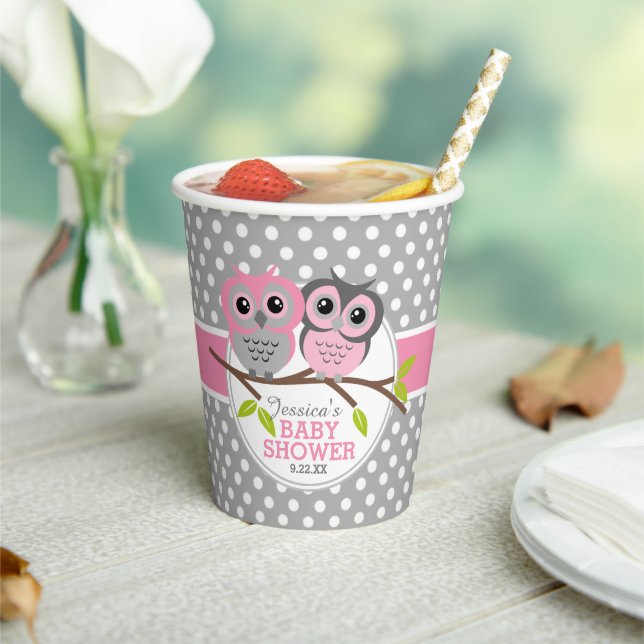 Adorable Pink Owls Babydusche Personalisiert Pappbecher (In Situ)