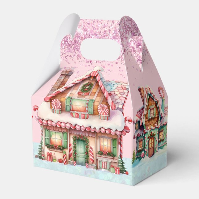 Adorable Pink Pastel Gingerbrot Haus Geschenkschachtel (Vorderseite)
