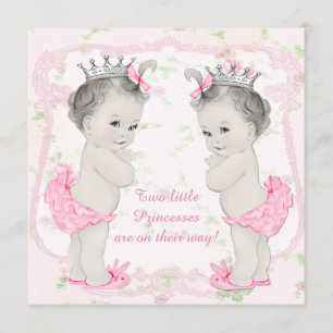 Adorable Pink Princess Twin Baby Dusche Einladung
