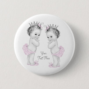 Adorable Pink Princess Twin Baby Girl Button