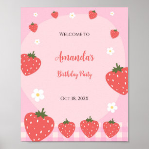 Adorable Pink Strawberry Geburtstag Poster