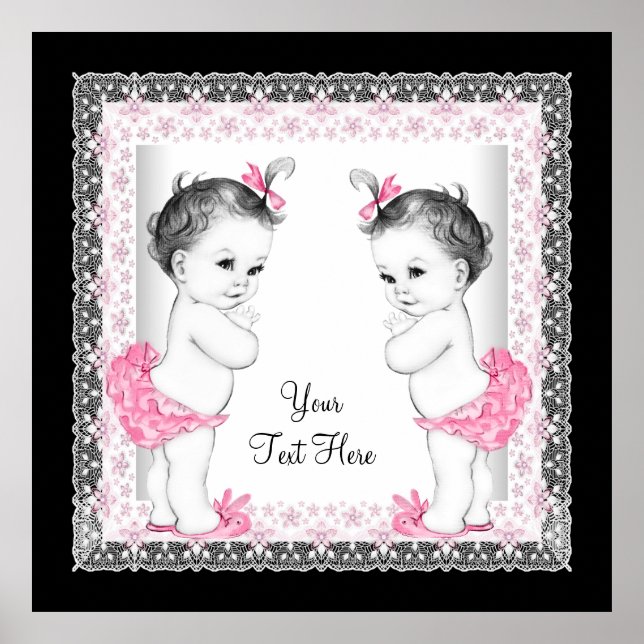 Adorable Pink Twin Baby Girl Babydusche Poster (Vorne)