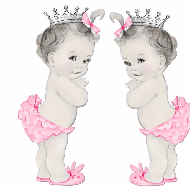 Adorable Pink Twin Baby Girl Dusche Freistehende Fotoskulptur (Vorne)