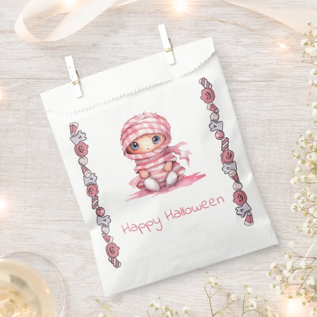 Adorable Pink und White Mummy Happy Halloween Geschenktütchen (Ausgeschnitten)