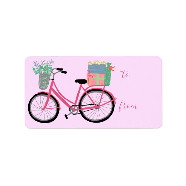 Adorable Pink Weihnachten Fahrrad Urlaub Weihnacht Adressaufkleber (Vorne)