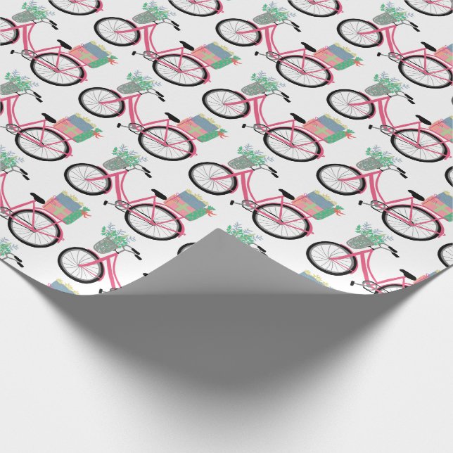 Adorable Pink Weihnachten Fahrrad Urlaub Weihnacht Geschenkpapier (Ecke)